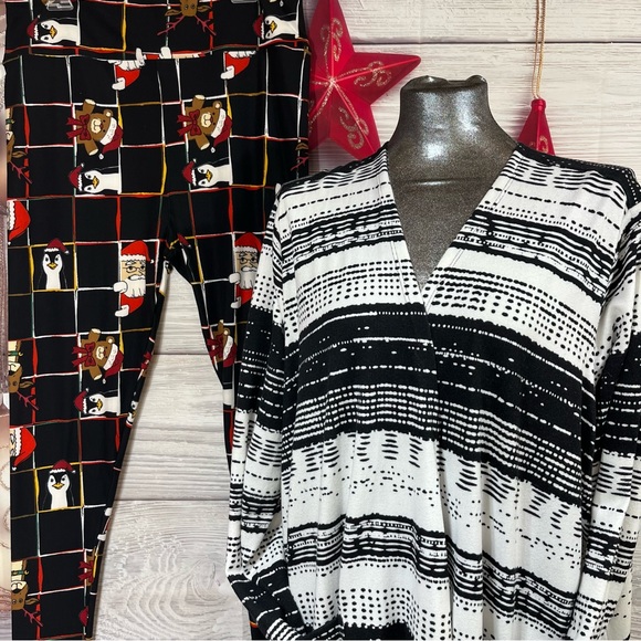 LuLaRoe 3XL Caroline cardigan with TC2 Christmas leggings - Picture 3 of 15
